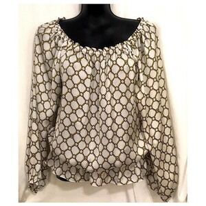 Michael Kors Gold and White Signature‎ chain Fabric Blouse size Medium